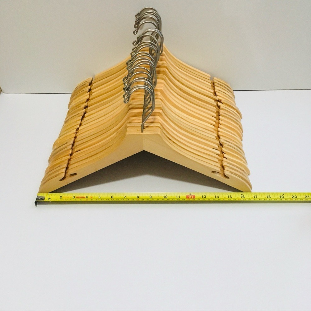Mainetti Wood Hangers 15 Piece Set Natural‎ Finish Non-Slip Notched Swivel Hook